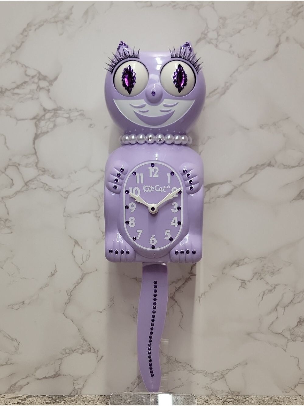 RARE RETIRED Jeweled Pastel Lilac Lady Kit Kat Cat Klock Clock - Picture 2 of 11